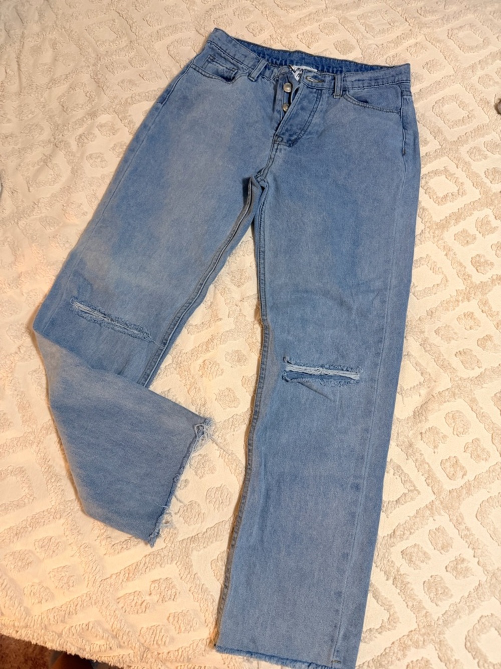 Princess Polly Light Blue Straight Leg Distressed Jeans Size 6              #504